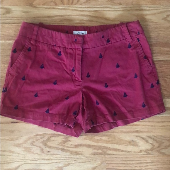 Telluride Pants - Red Chino Shorts with Blue Sailboats Size 2